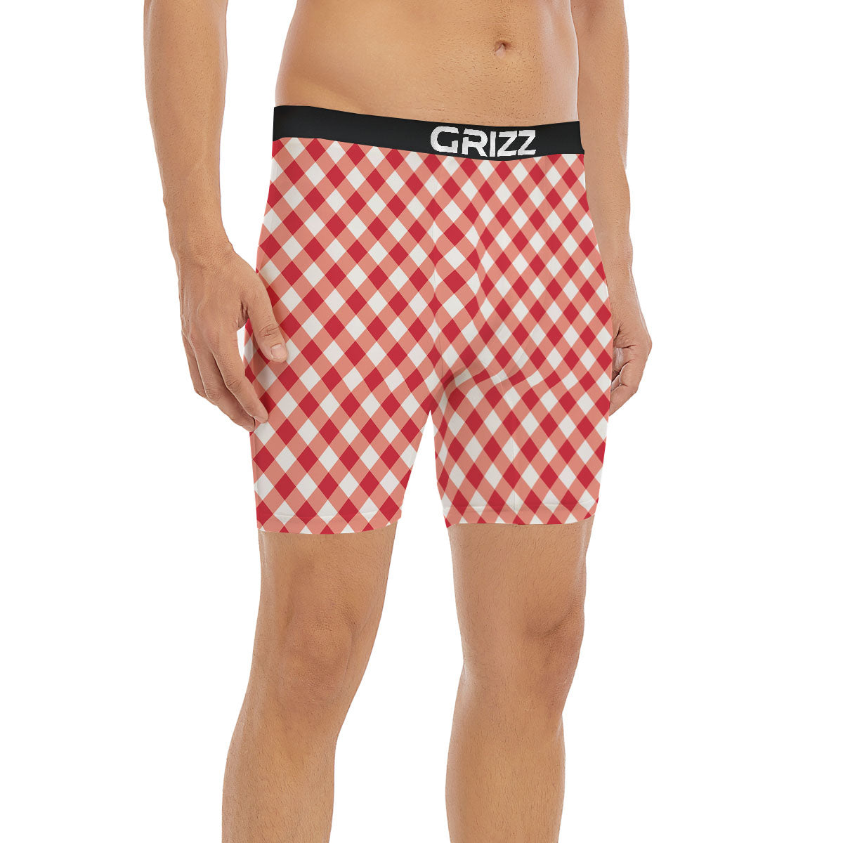 Red Lava And White Gingham Print Boxer Briefs-grizzshop