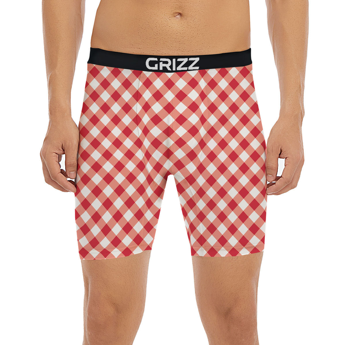 Red Lava And White Gingham Print Boxer Briefs-grizzshop