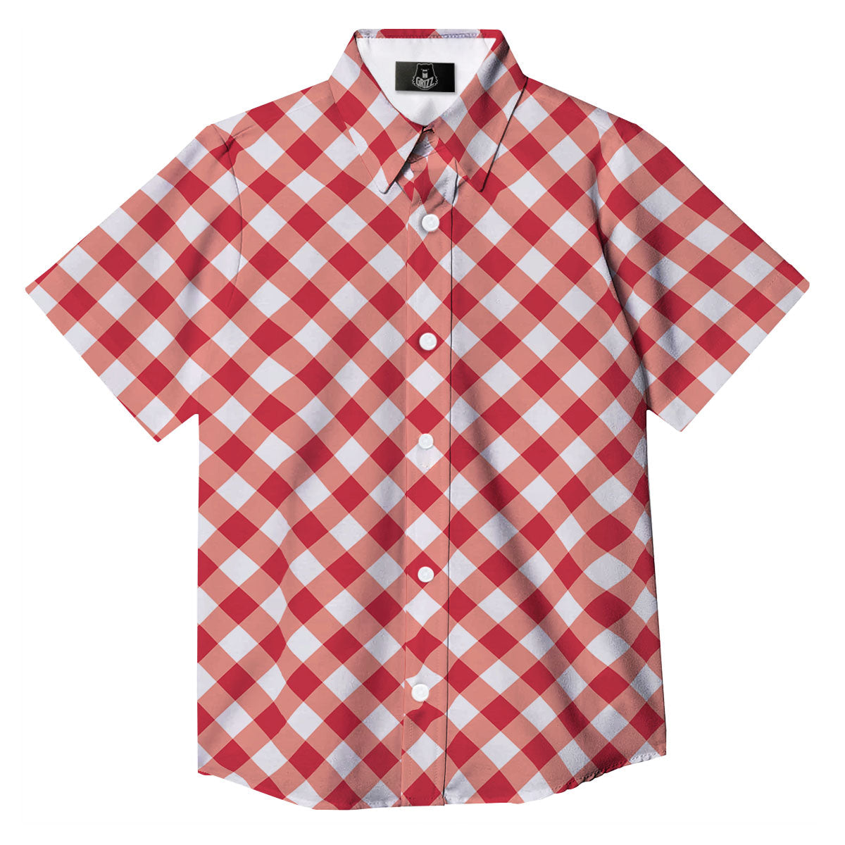 Red Lava And White Gingham Print Button Up Shirt-grizzshop