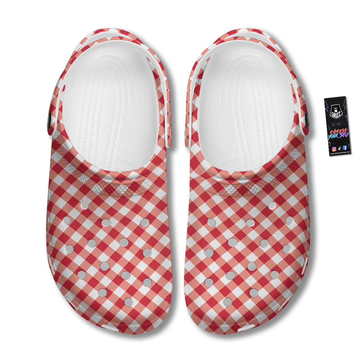Red Lava And White Gingham Print Clog-grizzshop