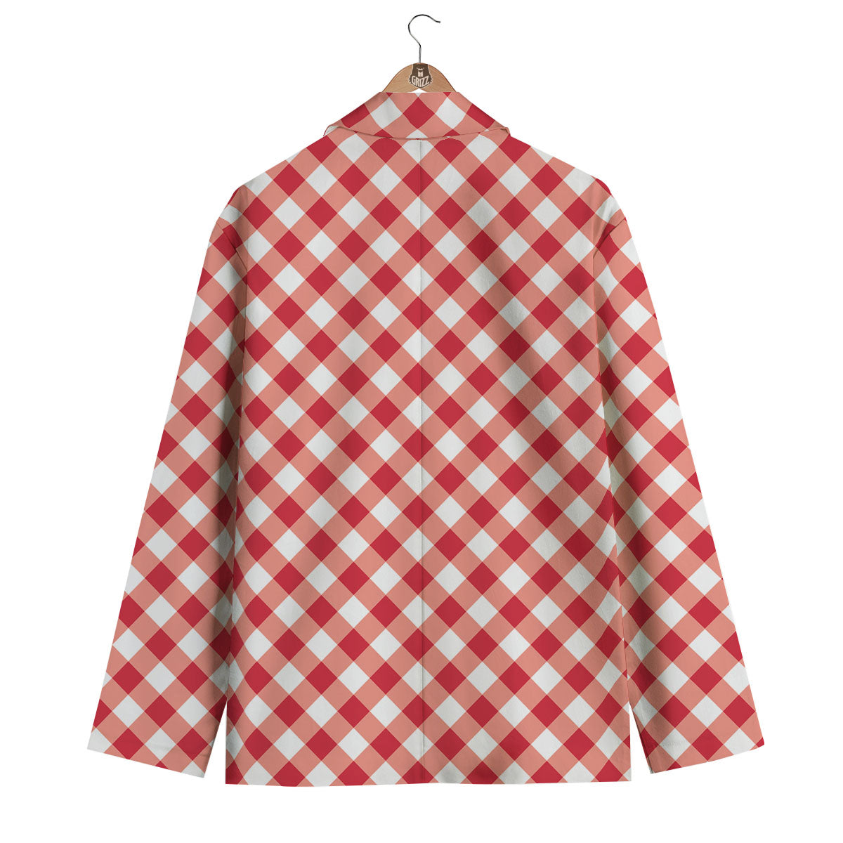 Red Lava And White Gingham Print Men's Blazer-grizzshop