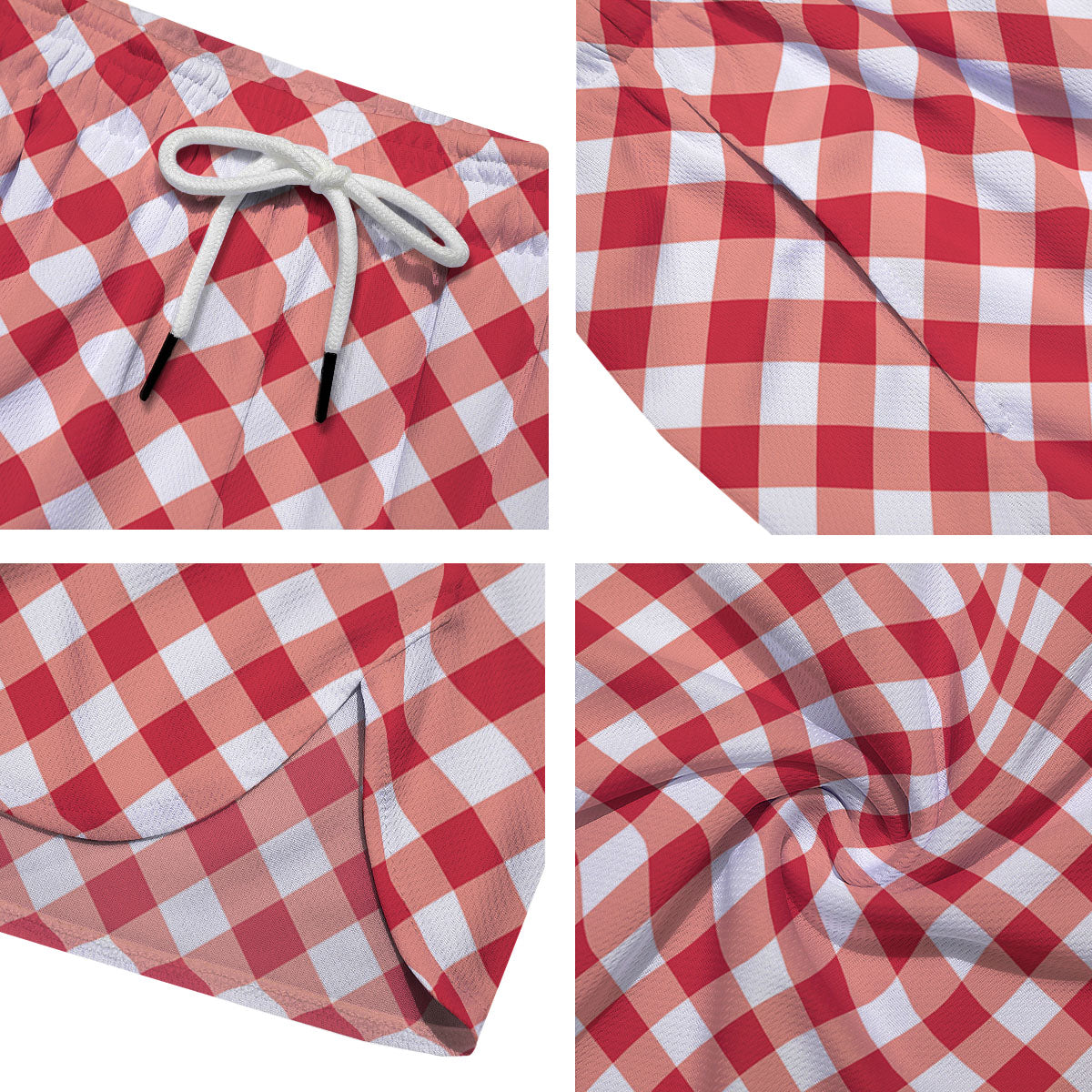Red Lava And White Gingham Print Men's Running Shorts-grizzshop