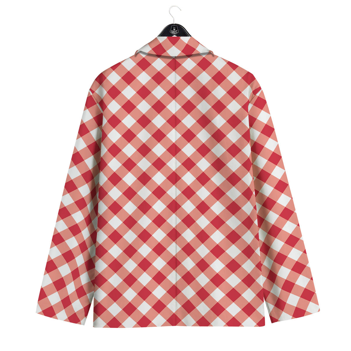 Red Lava And White Gingham Print Men's Sport Coat-grizzshop
