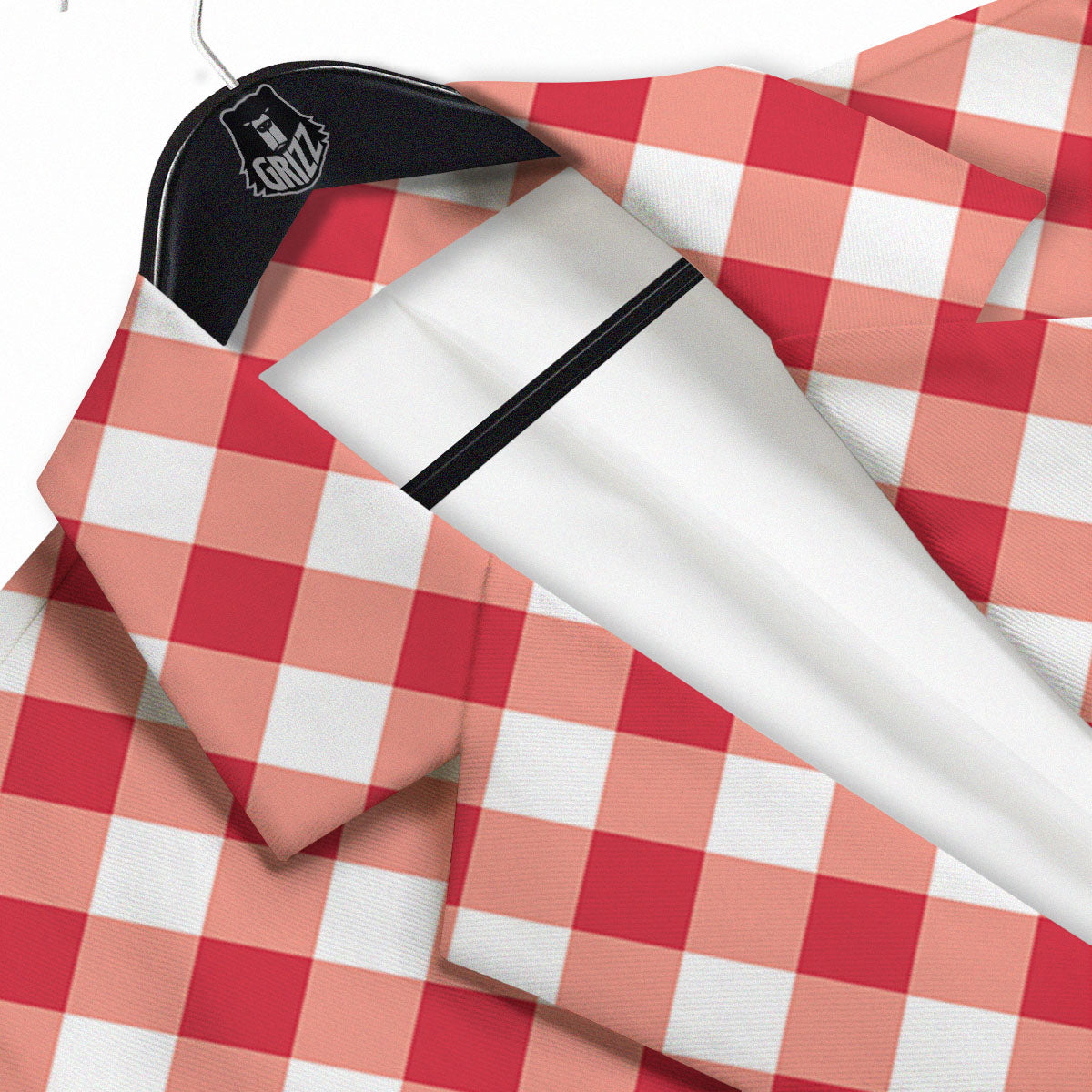 Red Lava And White Gingham Print Men's Sport Coat-grizzshop
