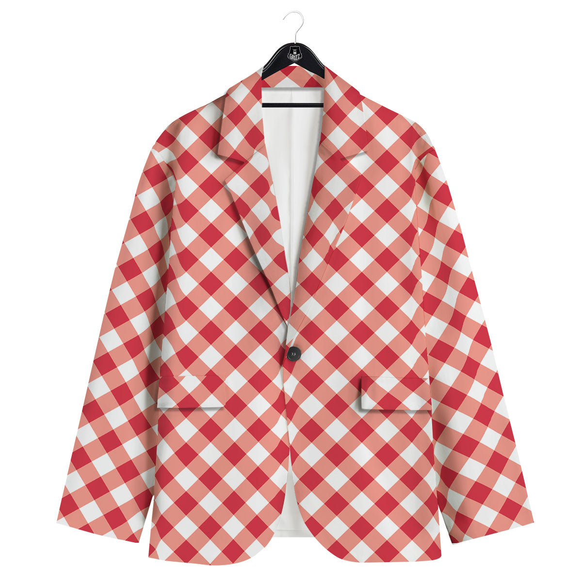 Red Lava And White Gingham Print Men's Sport Coat-grizzshop