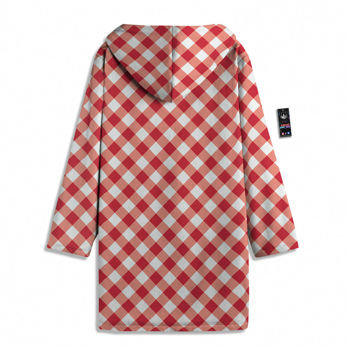 Red Lava And White Gingham Print Men's Windbreaker Jacket-grizzshop