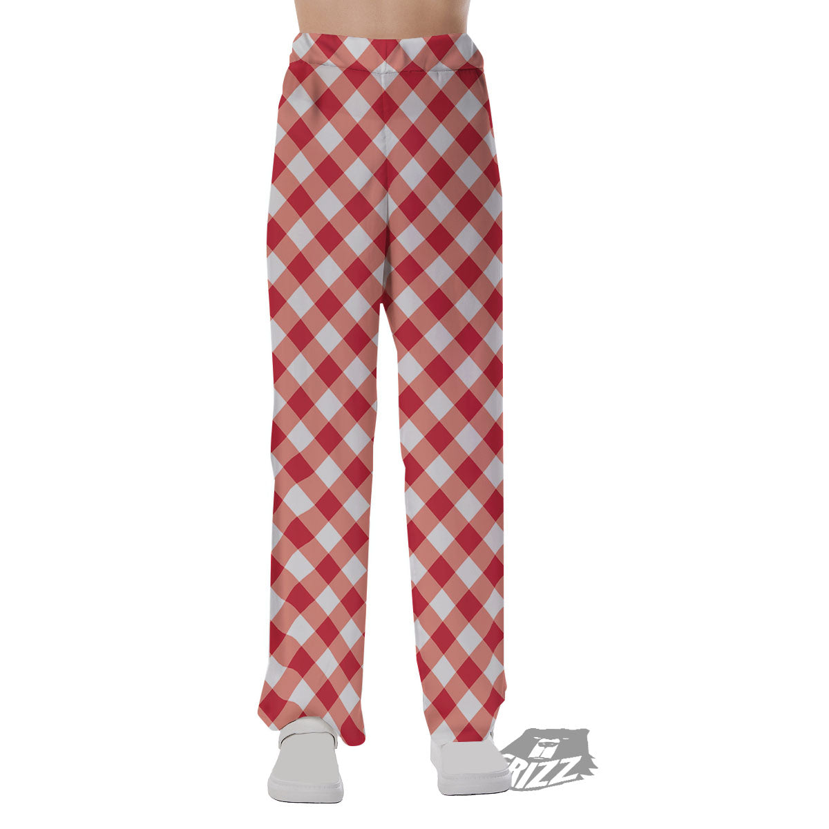 Red Lava And White Gingham Print Pajama Pants-grizzshop