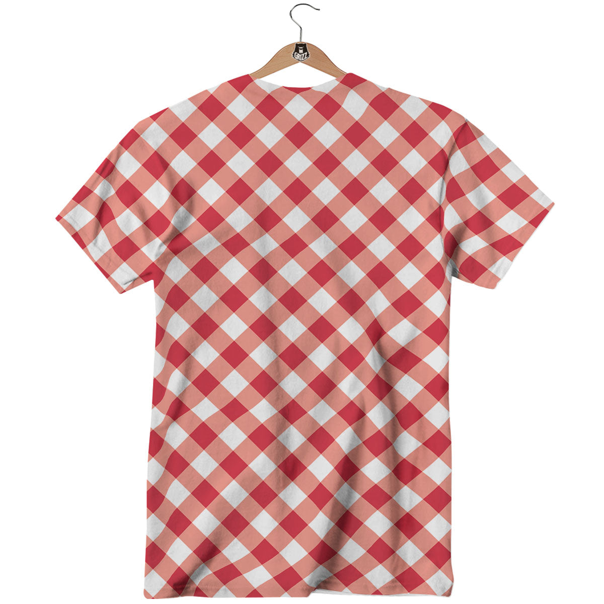 Red Lava And White Gingham Print T-Shirt-grizzshop