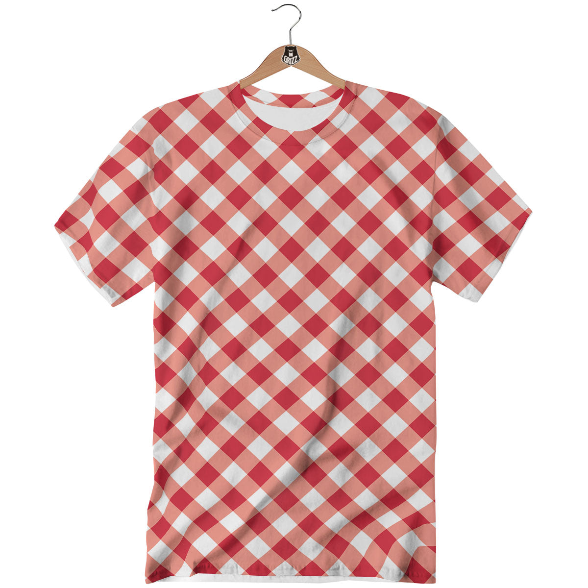 Red Lava And White Gingham Print T-Shirt-grizzshop