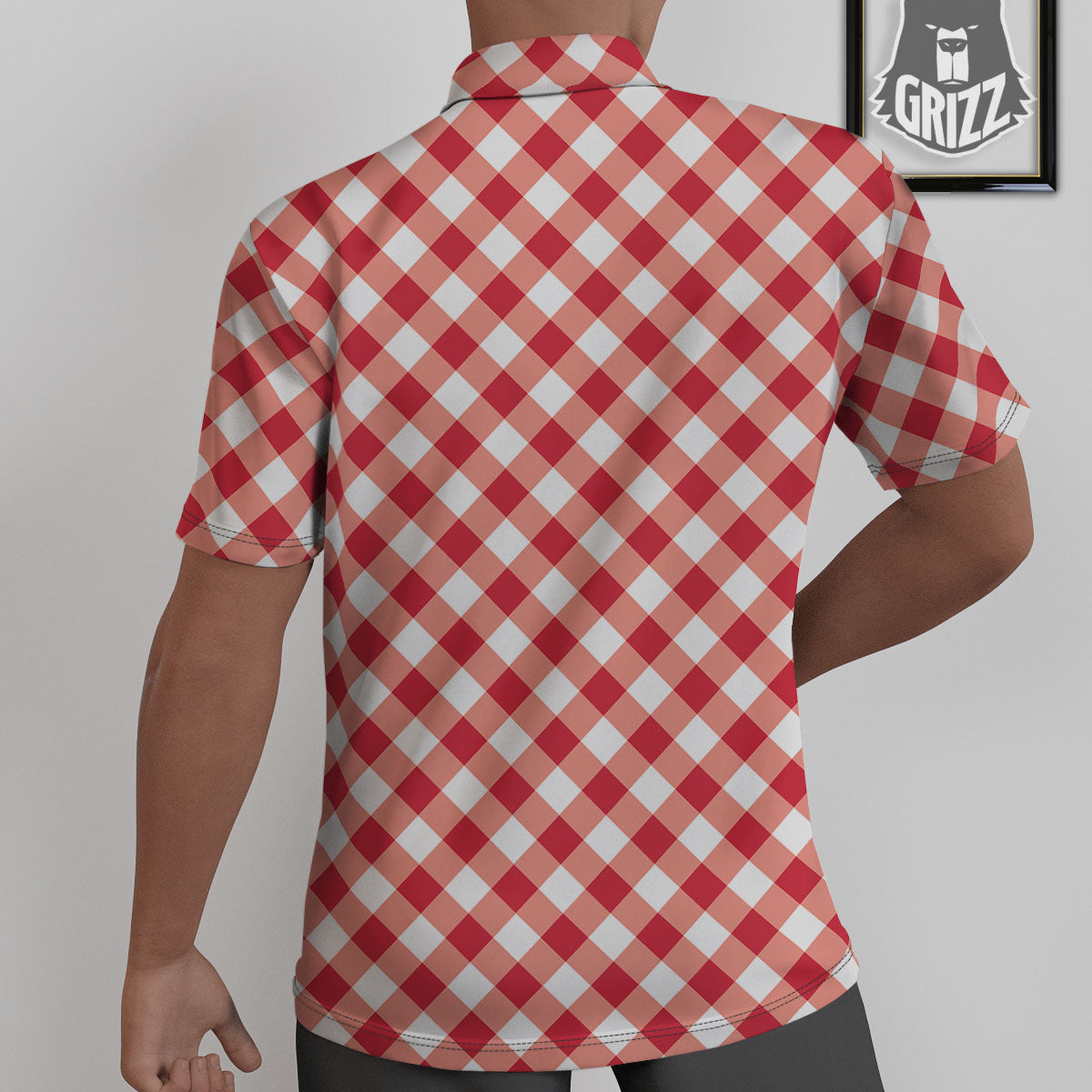 Red Lava And White Gingham Print Untucked Shirts-grizzshop