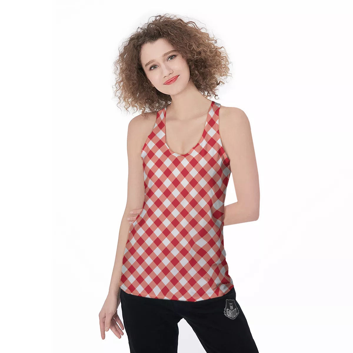Red Lava And White Gingham Print Women's Racerback Tank Top-grizzshop
