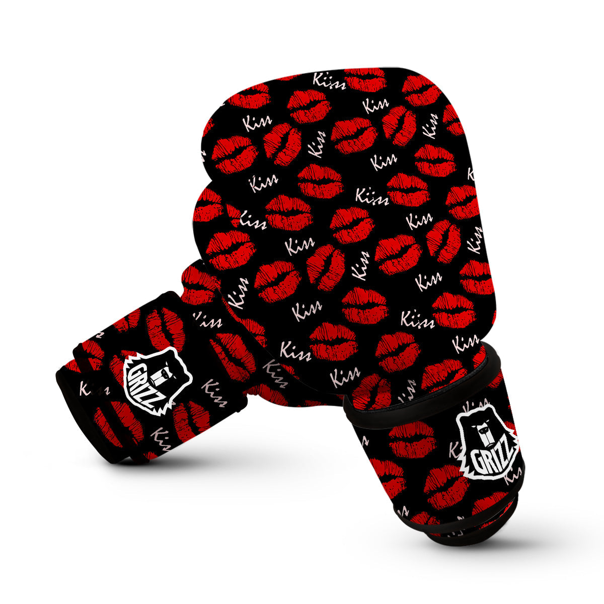 Red Lips Kiss Pattern Print Boxing Gloves-grizzshop