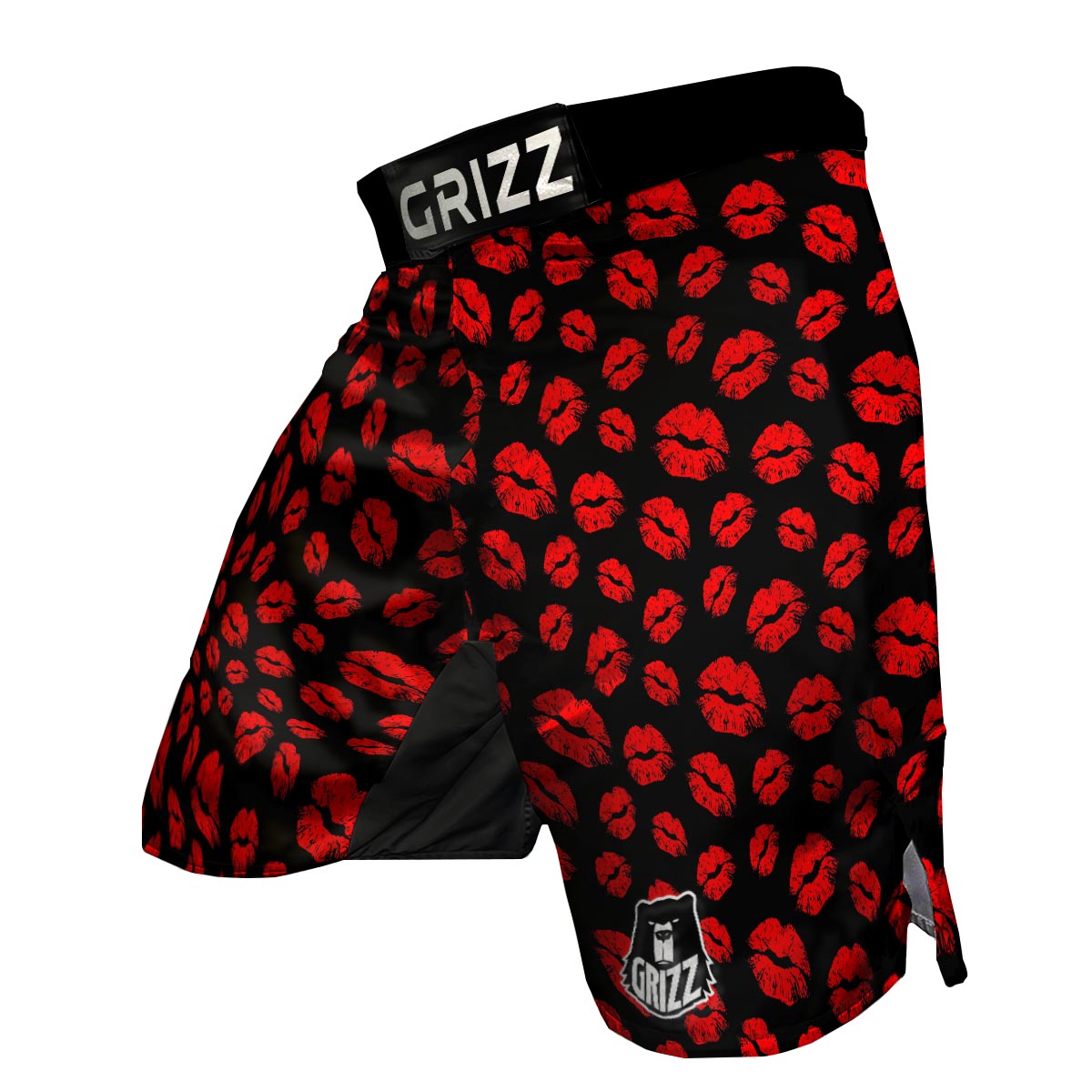 Red Lips Kiss Print Pattern MMA Shorts-grizzshop