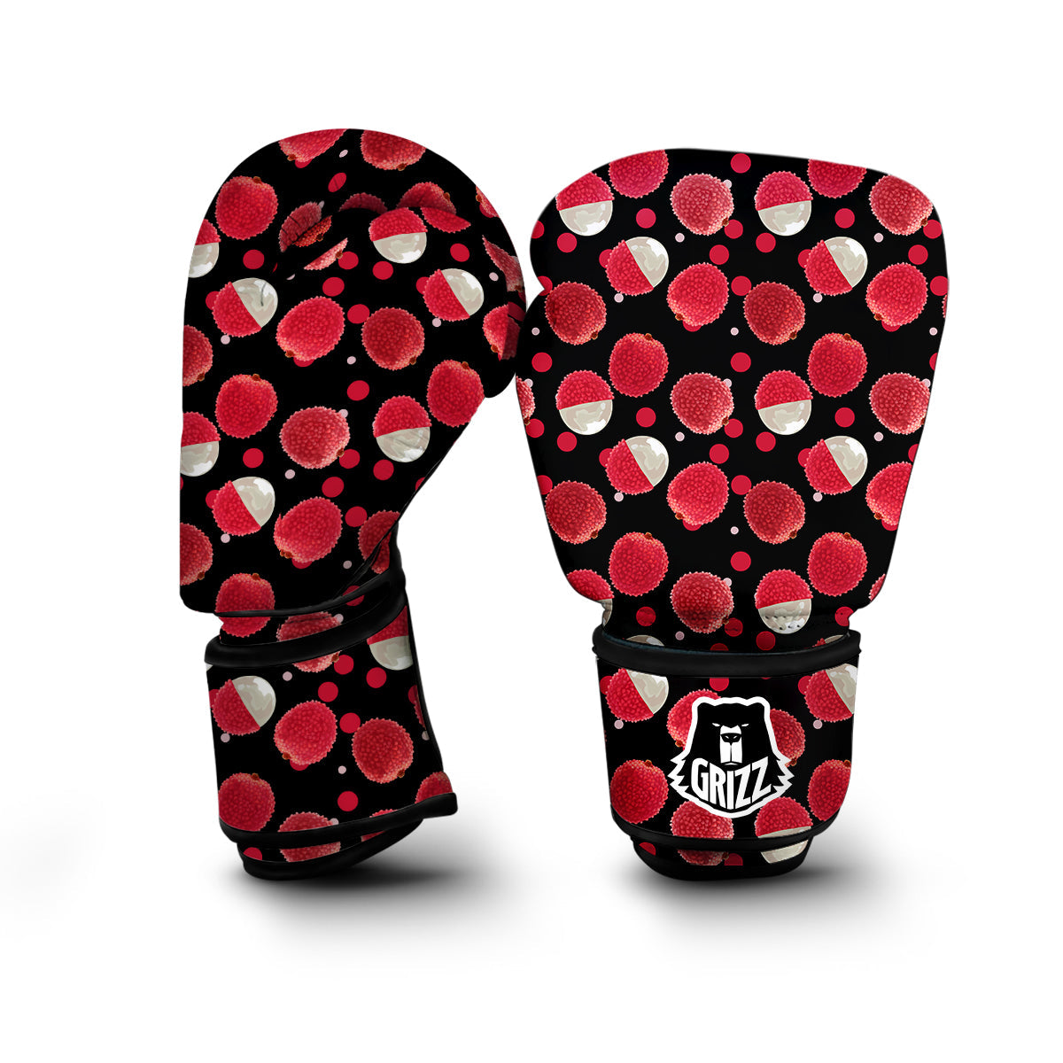 Red Lychee And Black Print Pattern Boxing Gloves-grizzshop