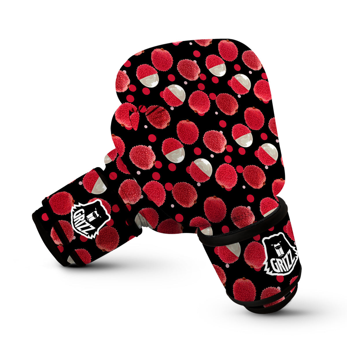 Red Lychee And Black Print Pattern Boxing Gloves-grizzshop