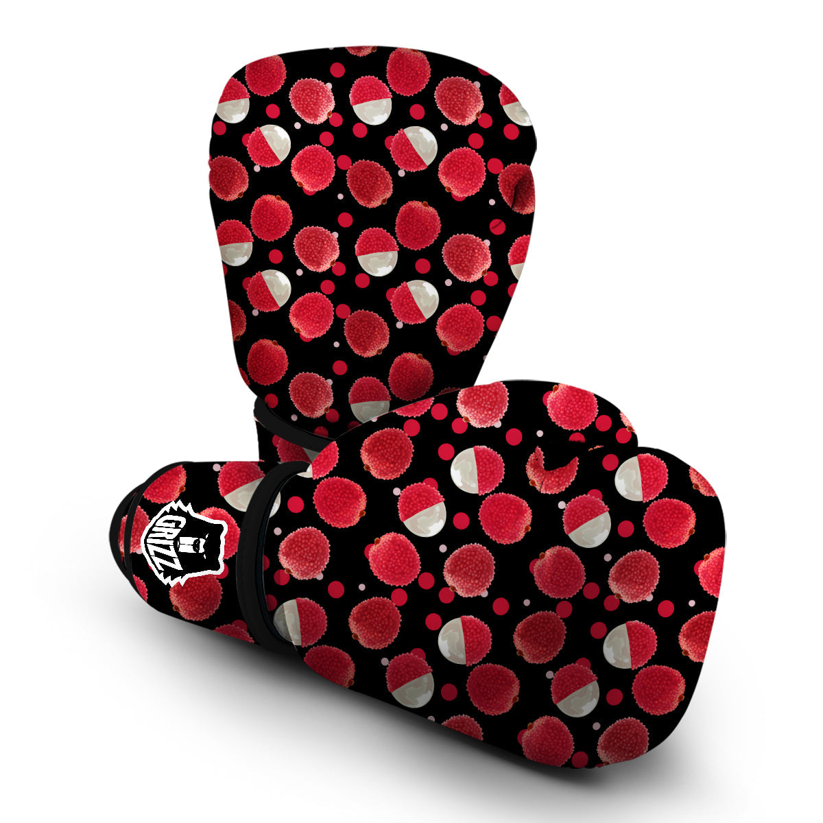 Red Lychee And Black Print Pattern Boxing Gloves-grizzshop