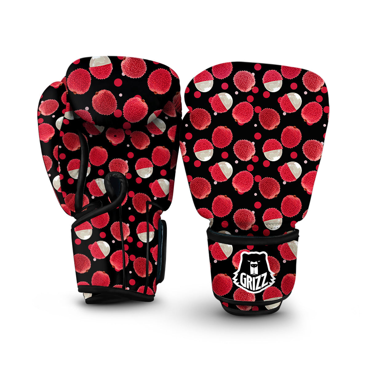 Red Lychee And Black Print Pattern Boxing Gloves-grizzshop