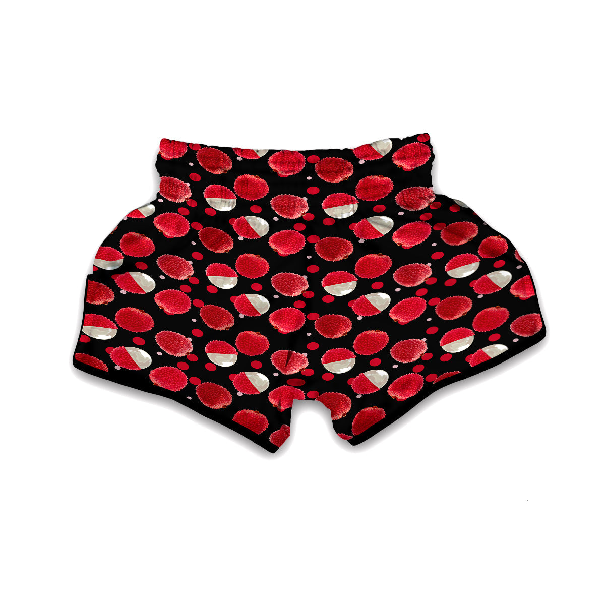 Red Lychee And Black Print Pattern Muay Thai Boxing Shorts-grizzshop