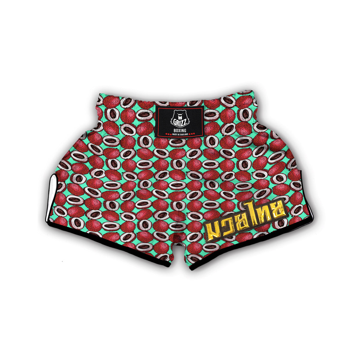 Red Lychee And Blue Print Pattern Muay Thai Boxing Shorts-grizzshop