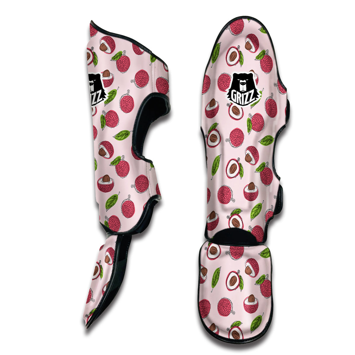 Red Lychee And Pink Print Pattern Muay Thai Shin Guards-grizzshop