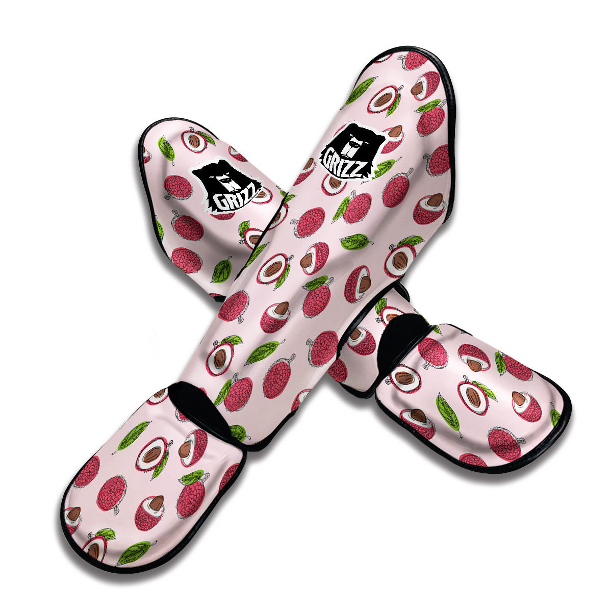 Red Lychee And Pink Print Pattern Muay Thai Shin Guards-grizzshop