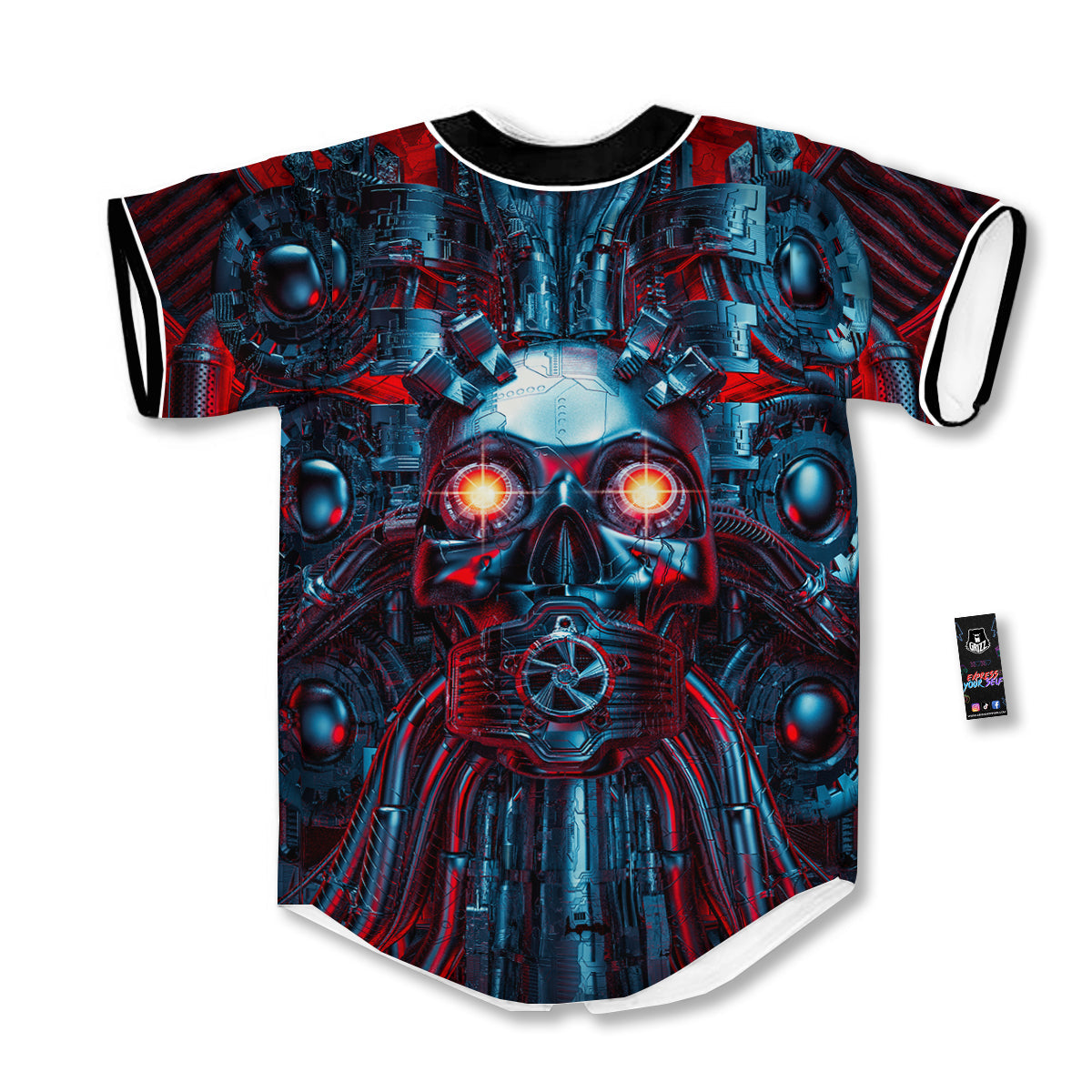 Red Machine Robot Print Baseball Jersey-grizzshop