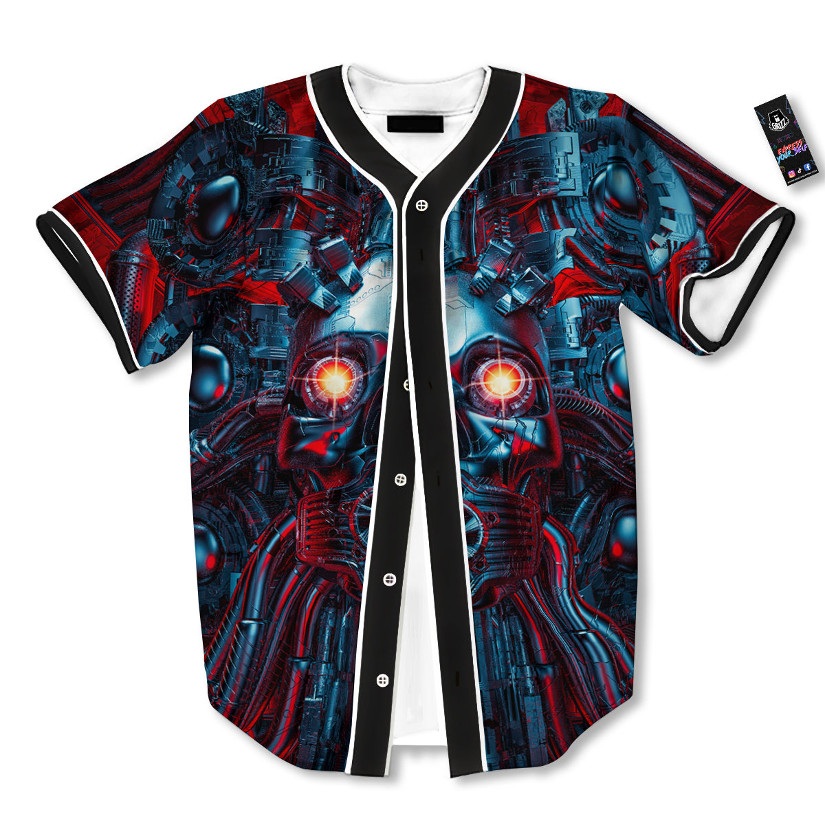 Red Machine Robot Print Baseball Jersey-grizzshop