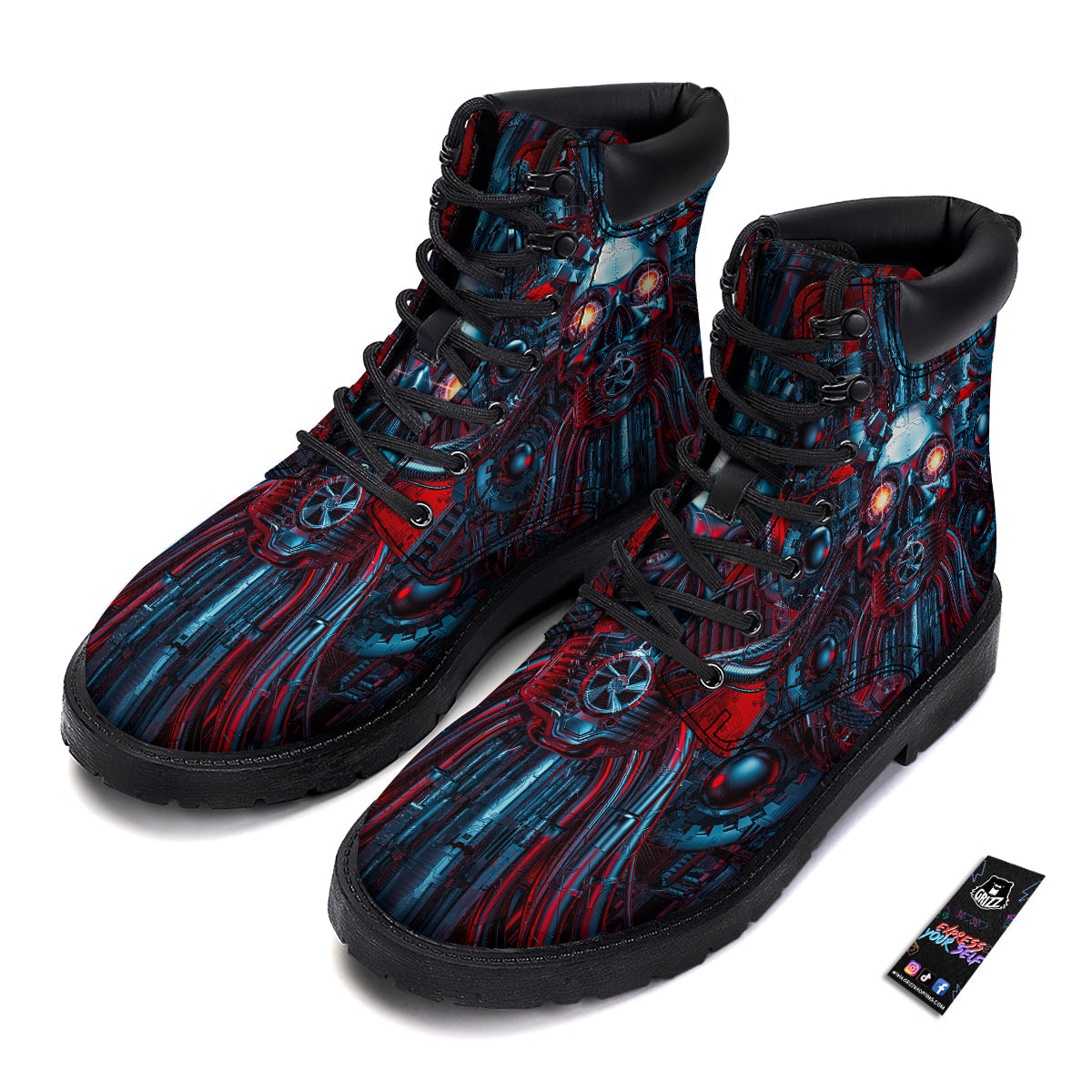 Red Machine Robot Print Boots-grizzshop