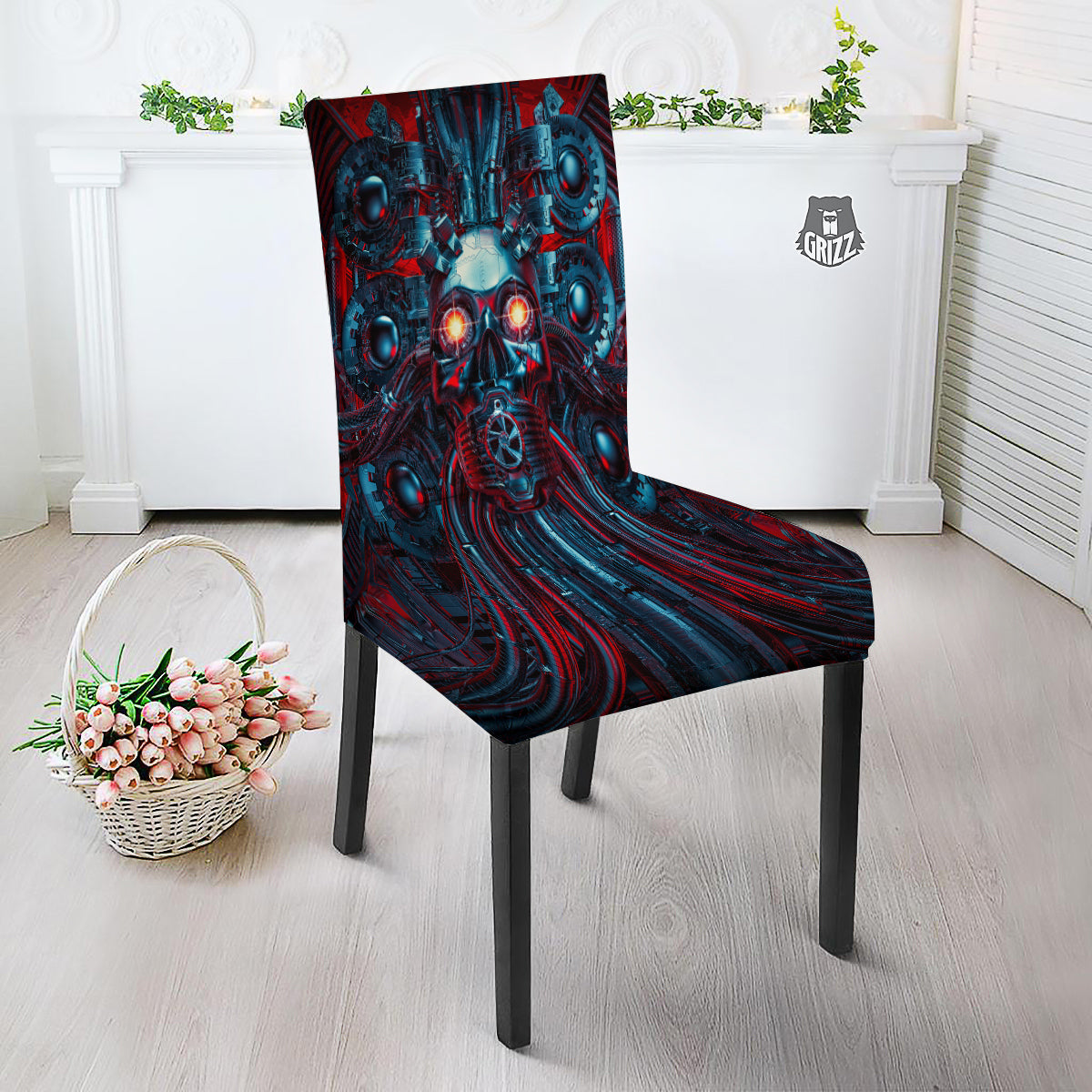 Red Machine Robot Print Dining Chair Slipcover-grizzshop