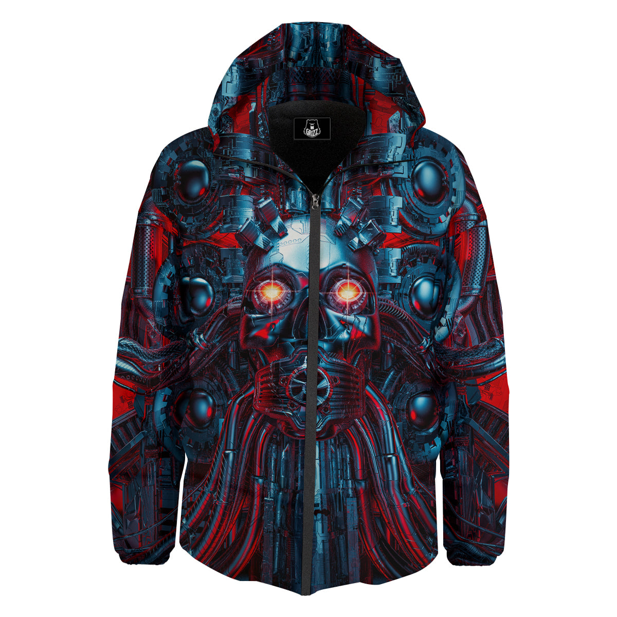 Red Machine Robot Print Down Jacket-grizzshop
