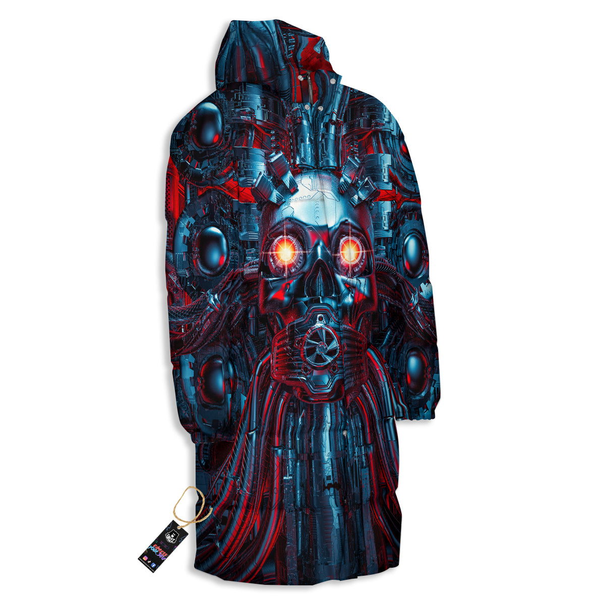Red Machine Robot Print Long Down Jacket-grizzshop