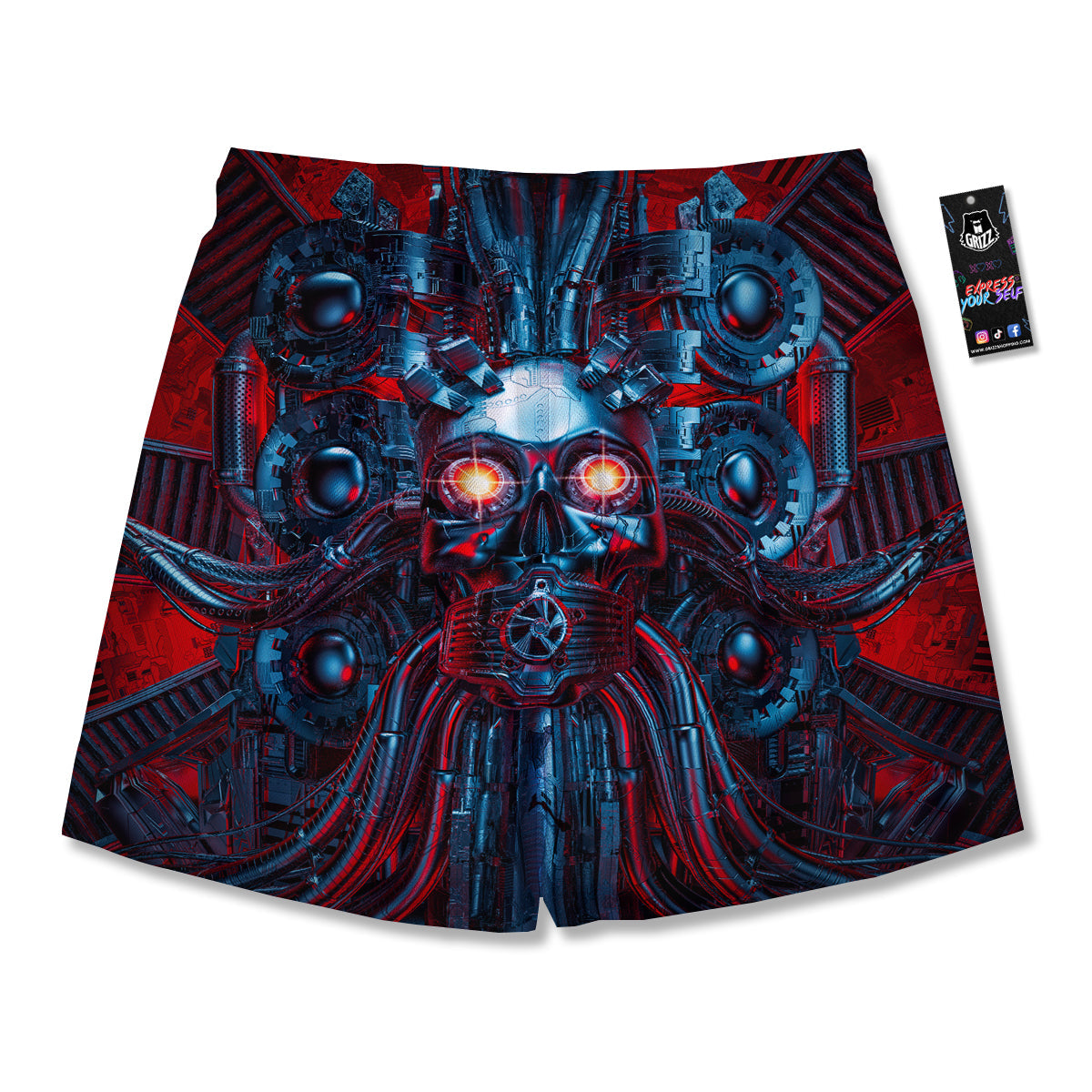 Red Machine Robot Print Men's Running Shorts-grizzshop