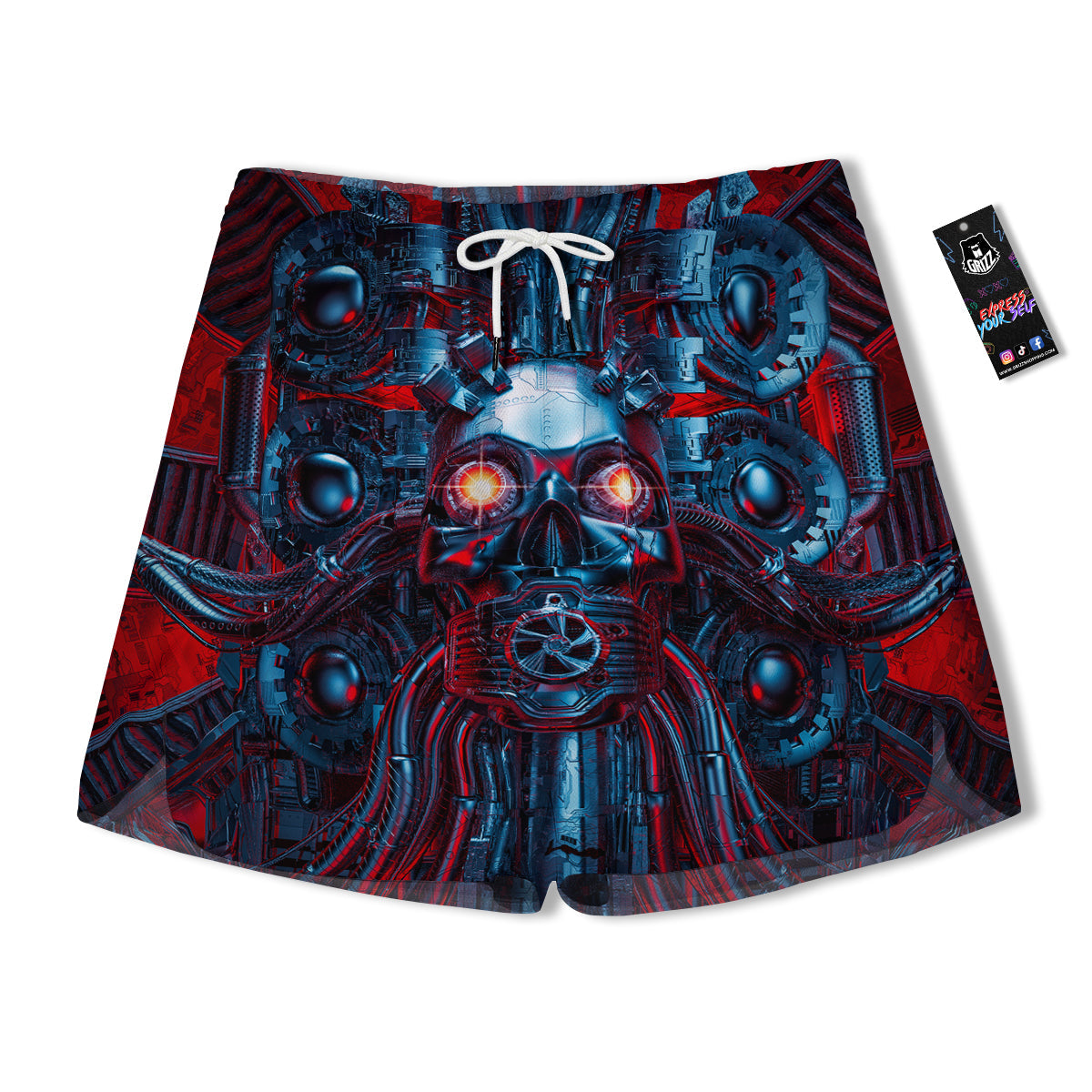 Red Machine Robot Print Men's Running Shorts-grizzshop