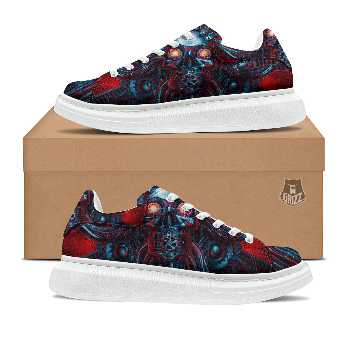 Red Machine Robot Print Platform Shoes-grizzshop