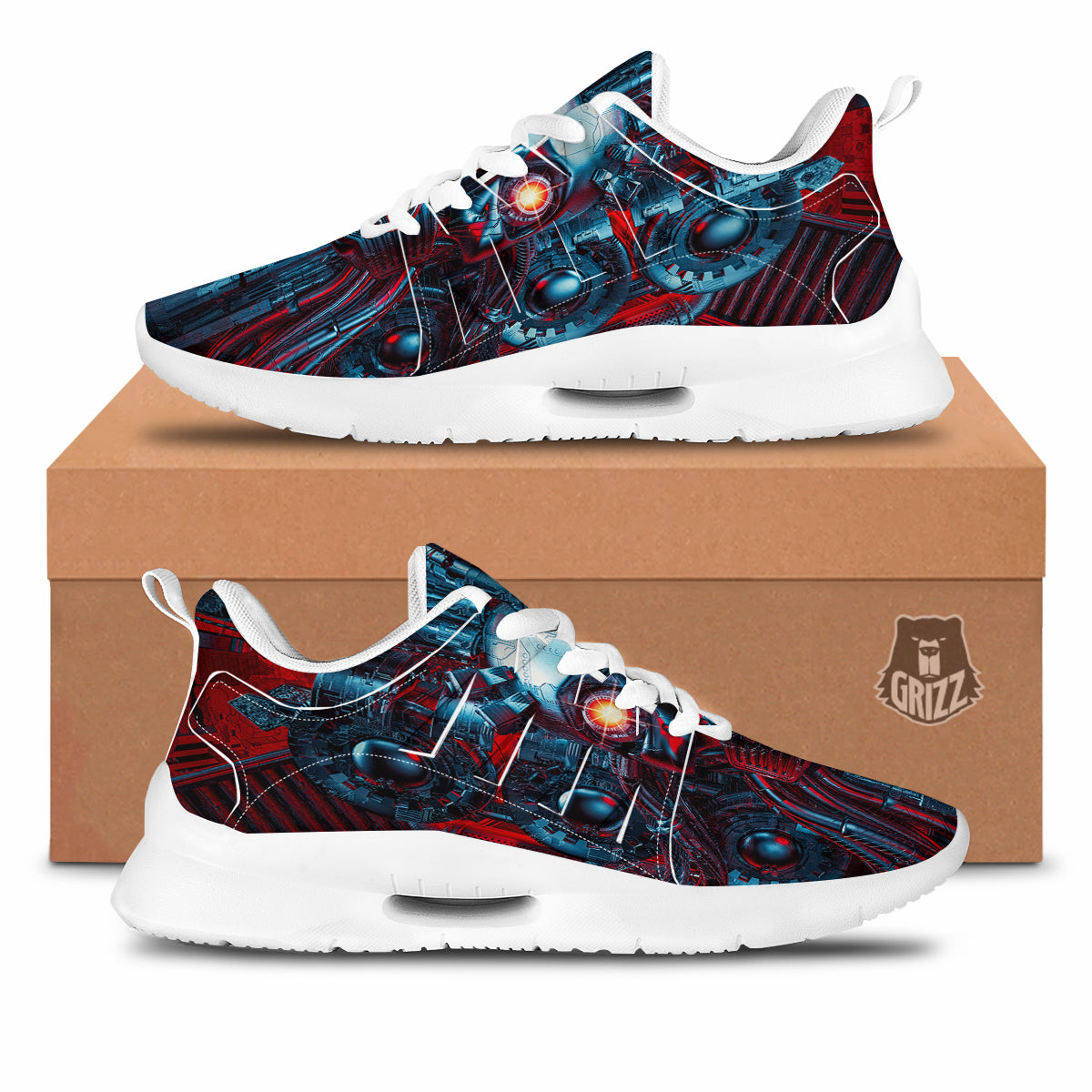 Red Machine Robot Print Tennis Shoes-grizzshop