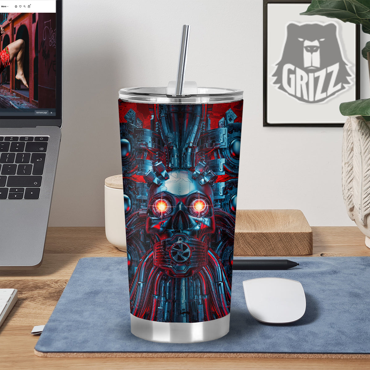 Red Machine Robot Print Tumbler-grizzshop