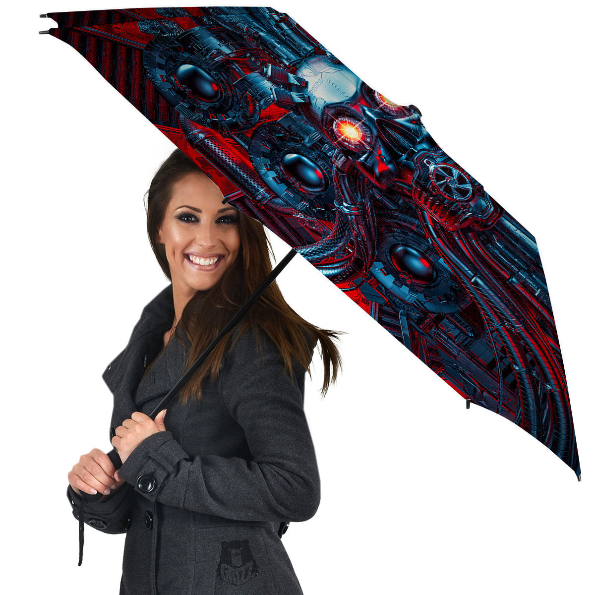 Red Machine Robot Print Umbrella-grizzshop