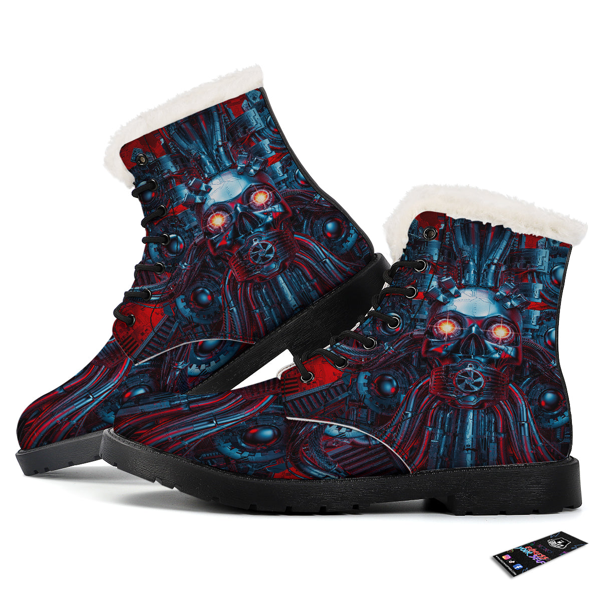 Red Machine Robot Print Winter Boots-grizzshop