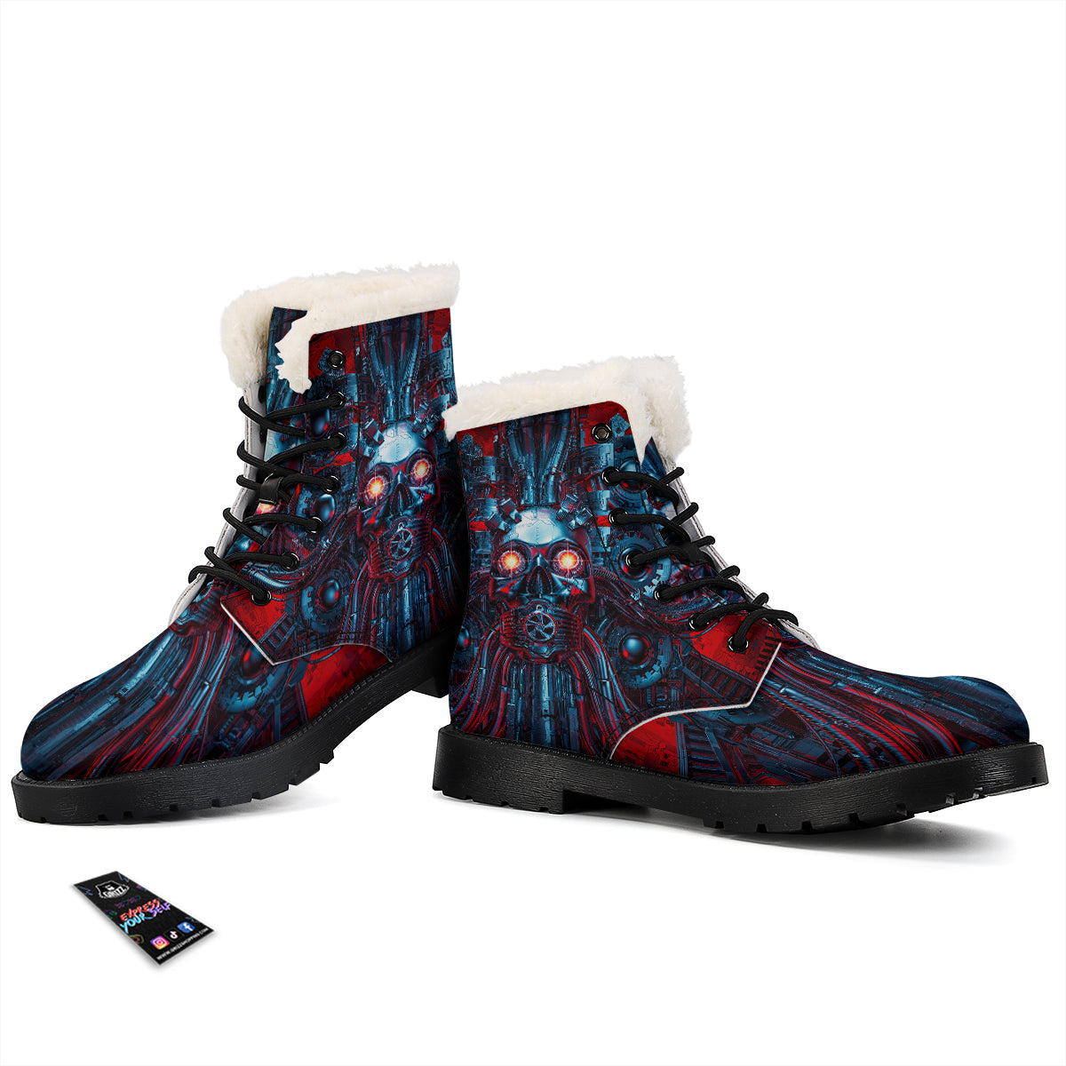 Red Machine Robot Print Winter Boots-grizzshop