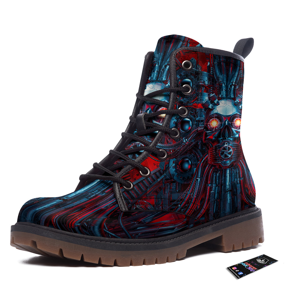 Red Machine Robot Print Work Boots-grizzshop
