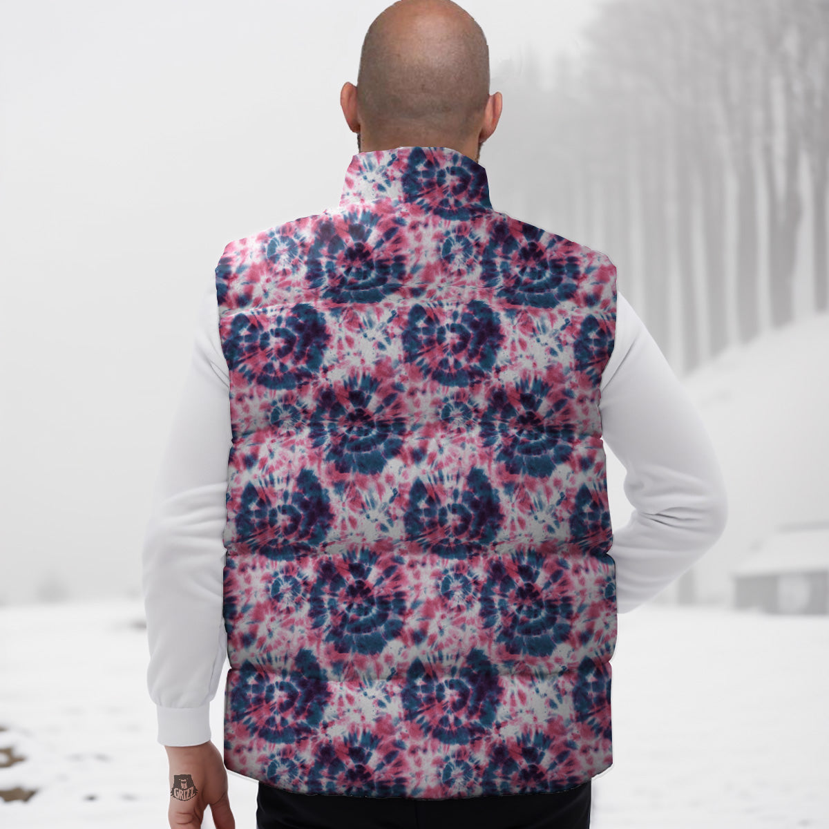 Red Marble Pattern Print Down Vest-grizzshop