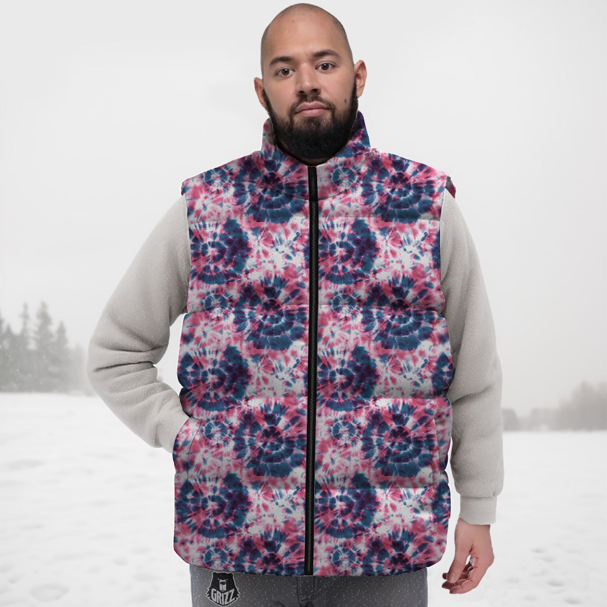 Red Marble Pattern Print Down Vest-grizzshop