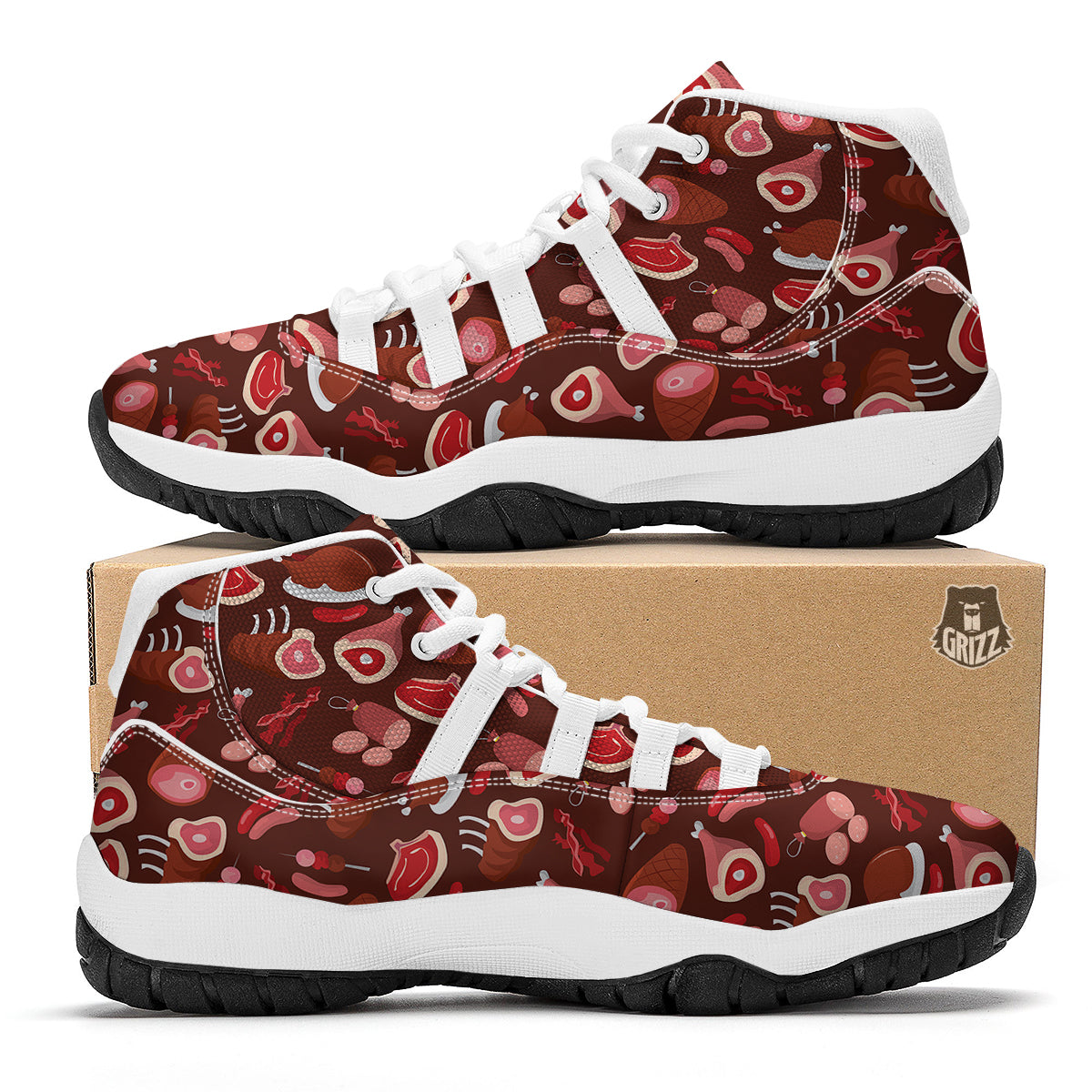 Red Meat Beef Pork Print Pattern White Bball Shoes-grizzshop