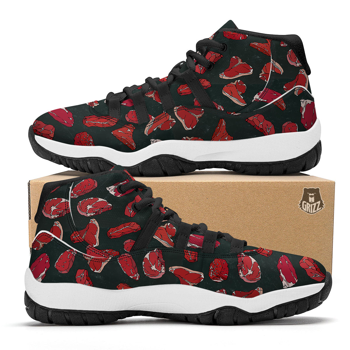 Red Meat Beef Print Pattern Black Bball Shoes-grizzshop