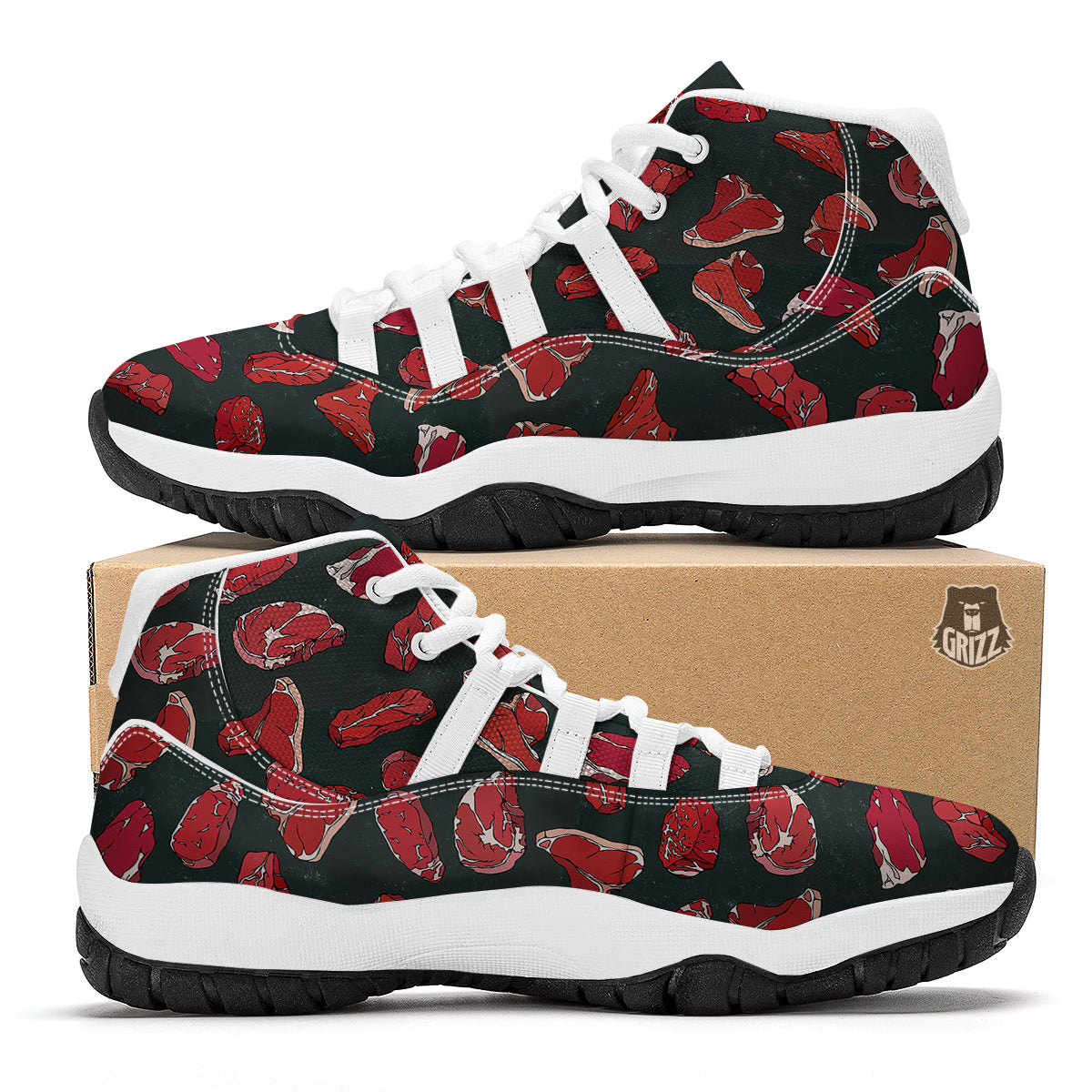 Red Meat Beef Print Pattern White Bball Shoes-grizzshop