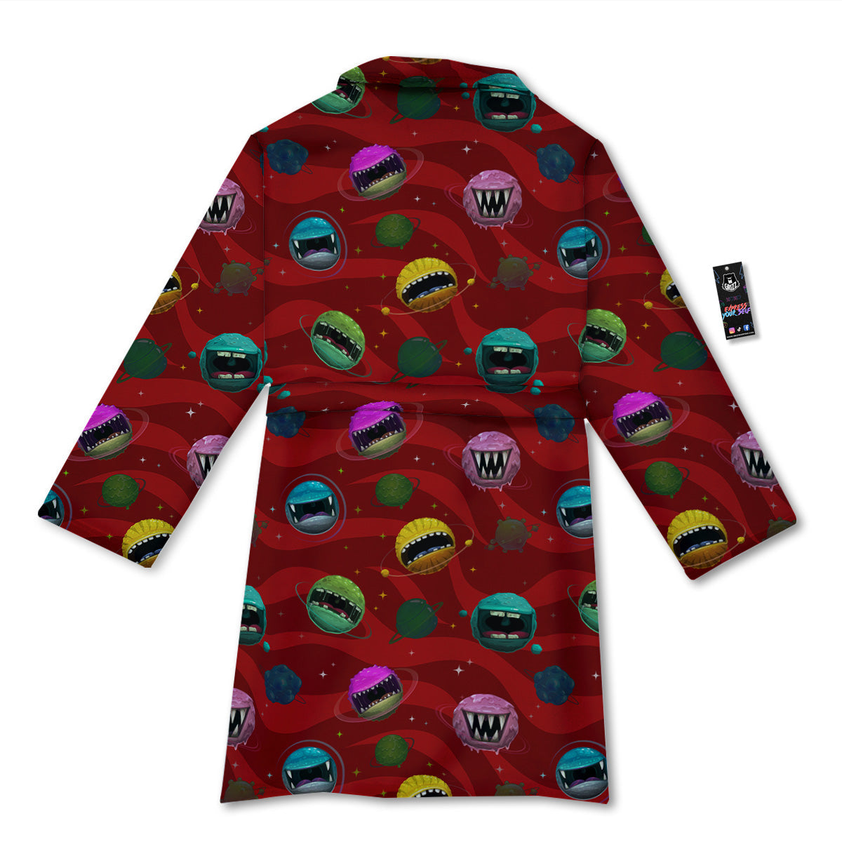 Red Monster Planets Print Pattern Bathrobe-grizzshop