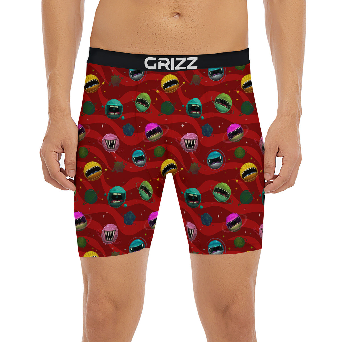 Red Monster Planets Print Pattern Boxer Briefs-grizzshop