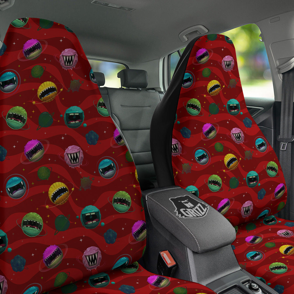 Red Monster Planets Print Pattern Car Seat Covers-grizzshop