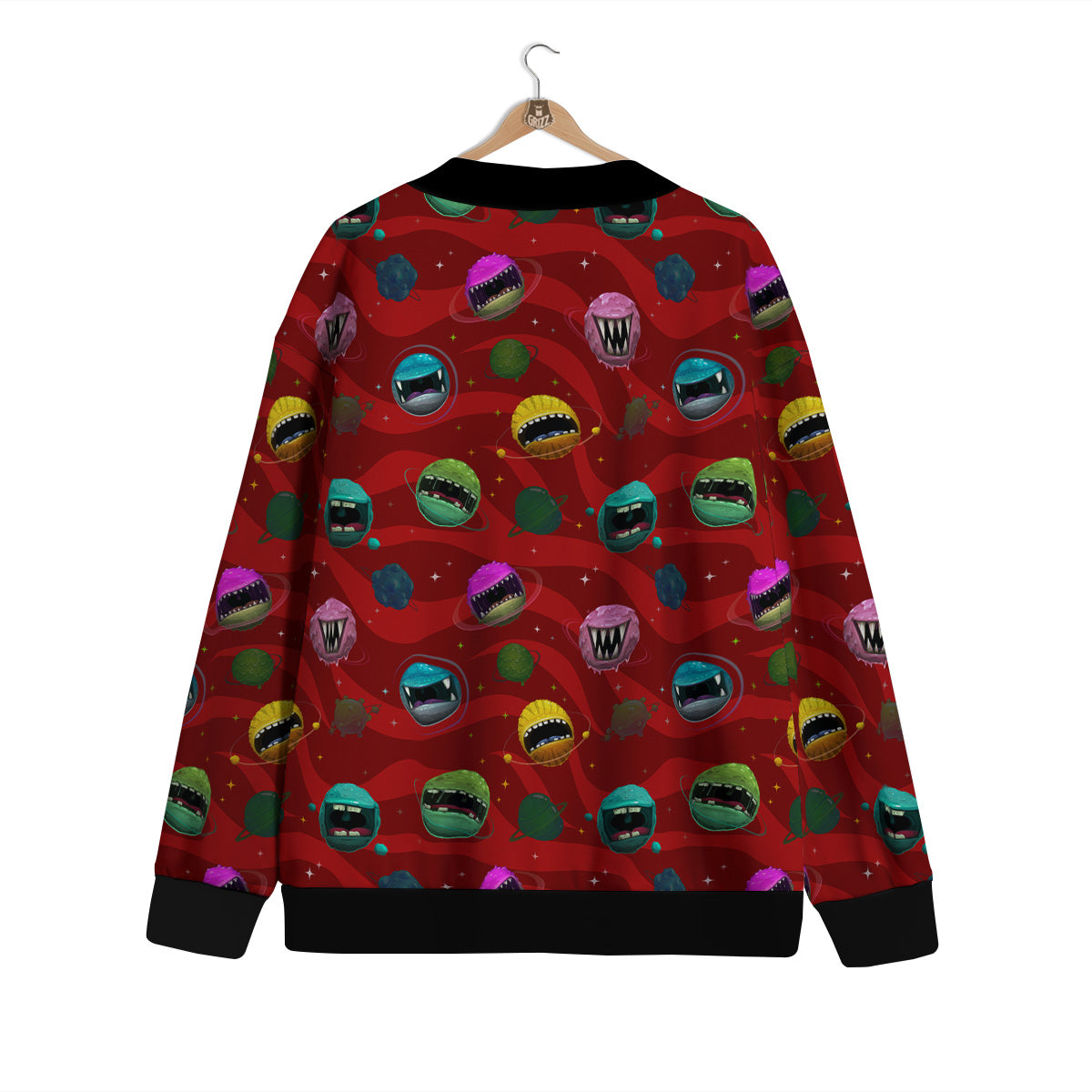 Red Monster Planets Print Pattern Cardigan-grizzshop