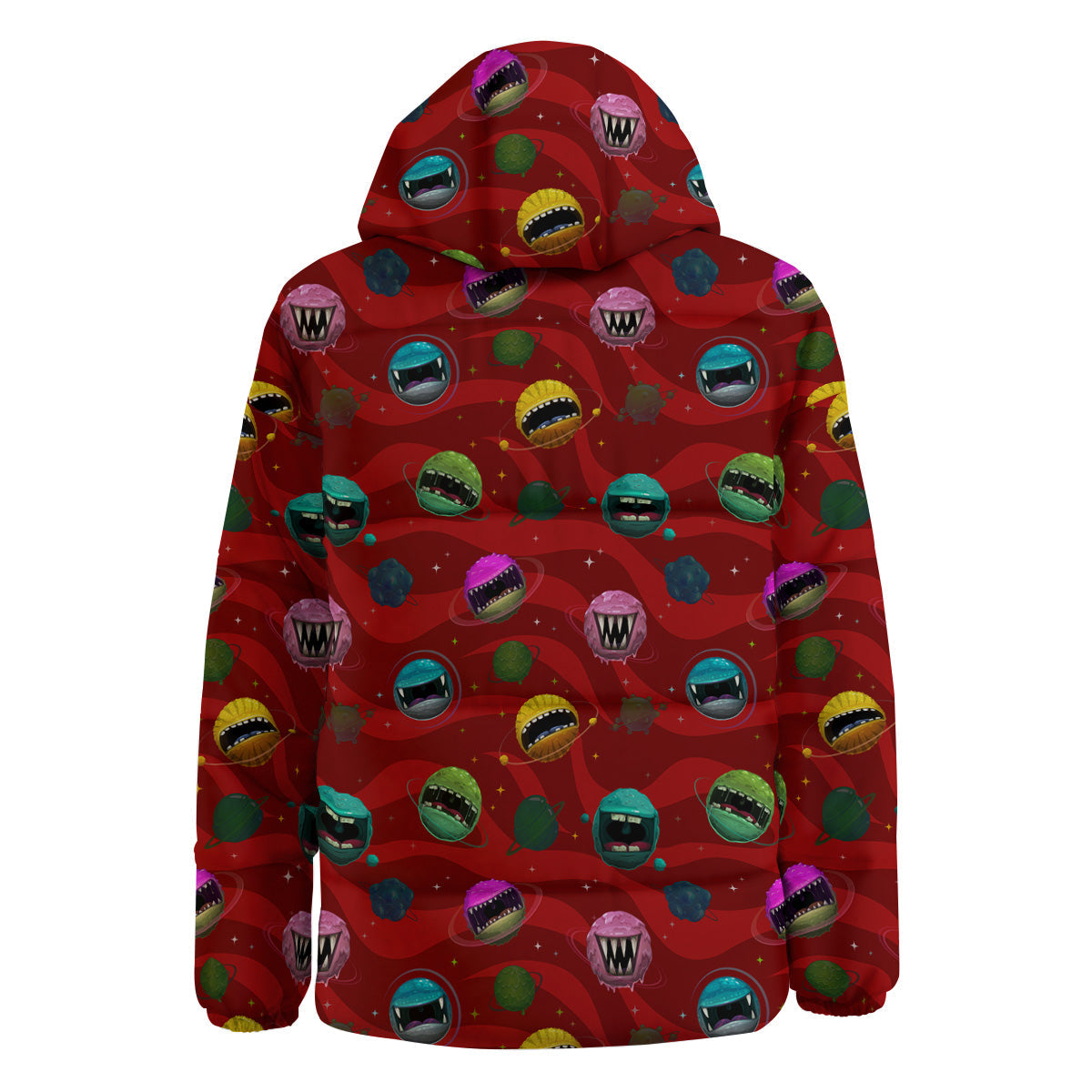 Red Monster Planets Print Pattern Down Jacket-grizzshop